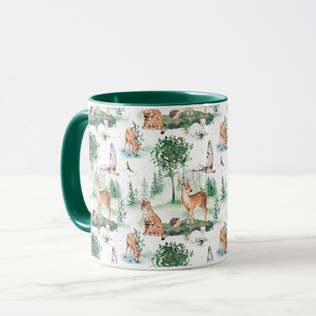 Watercolor Woodland Baby Animal Pattern Mug (Front Left)