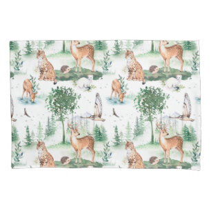 Watercolor Woodland Baby Animal Pattern Pillowcase
