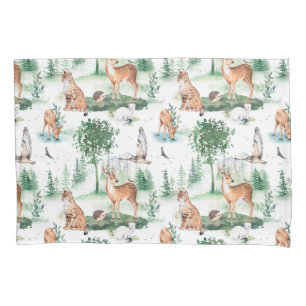 Watercolor Woodland Baby Animal Pattern Pillowcase