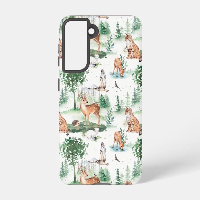 Watercolor Woodland Baby Animal Pattern Samsung Galaxy S21 Case (Back)