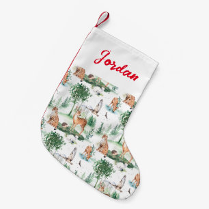 Watercolor Woodland Baby Animal Pattern Small Christmas Stocking