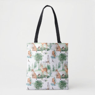 Watercolor Woodland Baby Animal Pattern Tote Bag