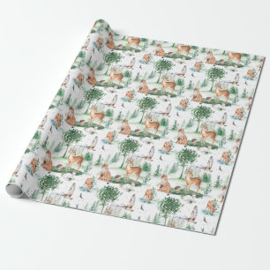 Watercolor Woodland Baby Animal Pattern Wrapping Paper