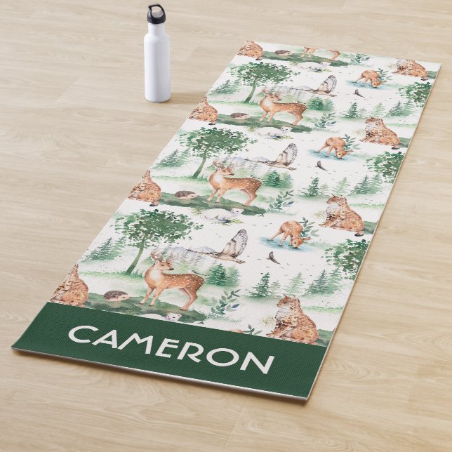 Watercolor Woodland Baby Animal Pattern Yoga Mat (In Situ)