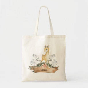 Watercolor Woodland Baby Fawn Custom Name Tote Bag