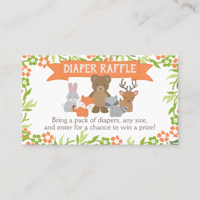 Watercolor Woodland Baby Shower Diaper Raffle Card (Front)