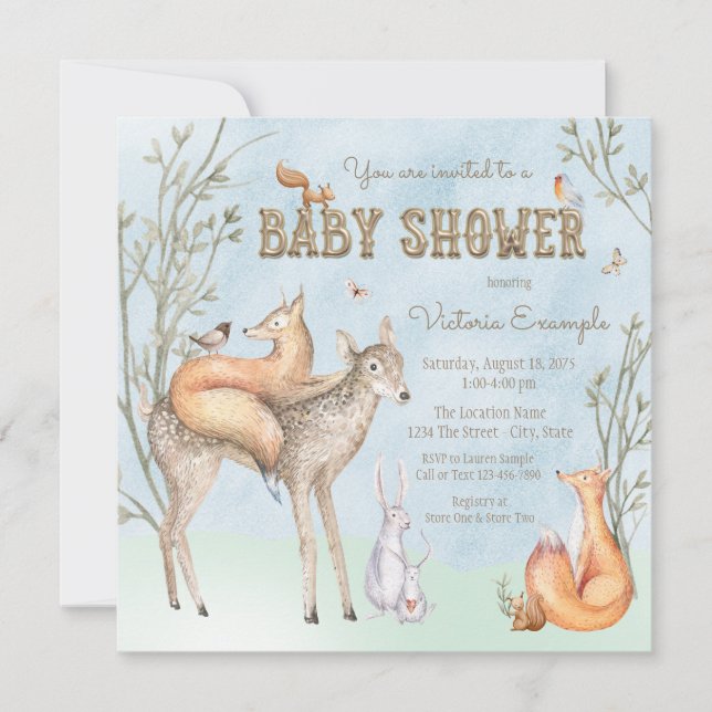 Watercolor Woodland Baby Shower Invitation (Front)