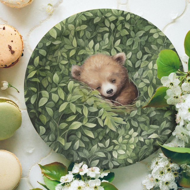 Watercolor Woodland Bear Neutral Baby Shower Paper Plate (Creator Uploaded)