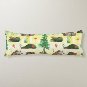 Watercolor Woodland bear with a bear cub Body Cushion