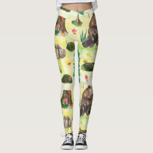 Watercolor Woodland bear with a bear cub Leggings
