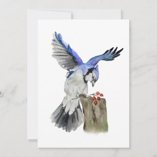 Watercolor woodland bird blue jay invitation