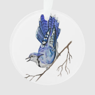 Watercolor woodland bird blue jay ornament