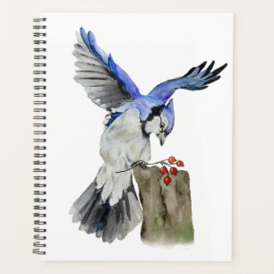 Watercolor woodland bird blue jay planner
