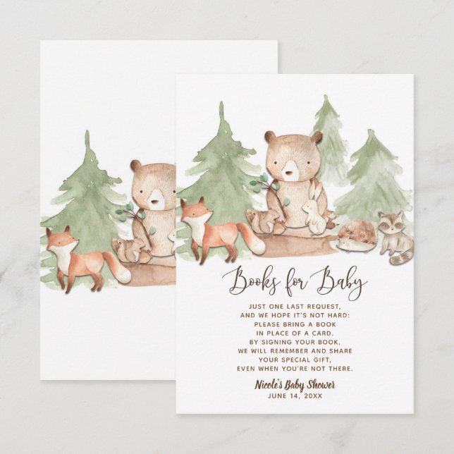 Watercolor Woodland Book Request Baby Shower Invitation (Front/Back)