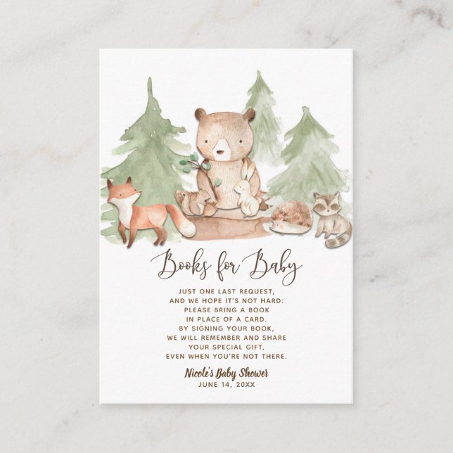 Watercolor Woodland Book Request Bring a Book Enclosure Card (Front)