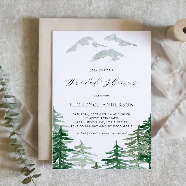 Watercolor Woodland Bridal Shower Invitation (Customizable woodland bridal shower invitation featuring watercolor enchanted forest.)