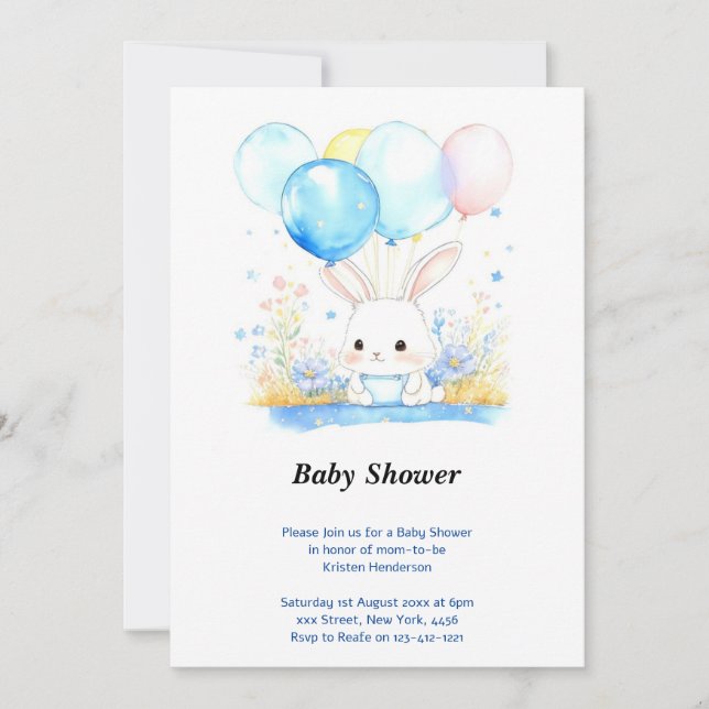 Watercolor Woodland Bunny Baby Shower Invitation (Front)