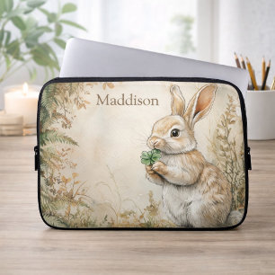 Watercolor Woodland Bunny Nature Name Laptop Sleeve