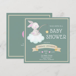 Watercolor Woodland Bunny Sage Green Baby Shower   Invitation