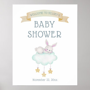 Watercolor Woodland Bunny Welcome Baby Shower Poster