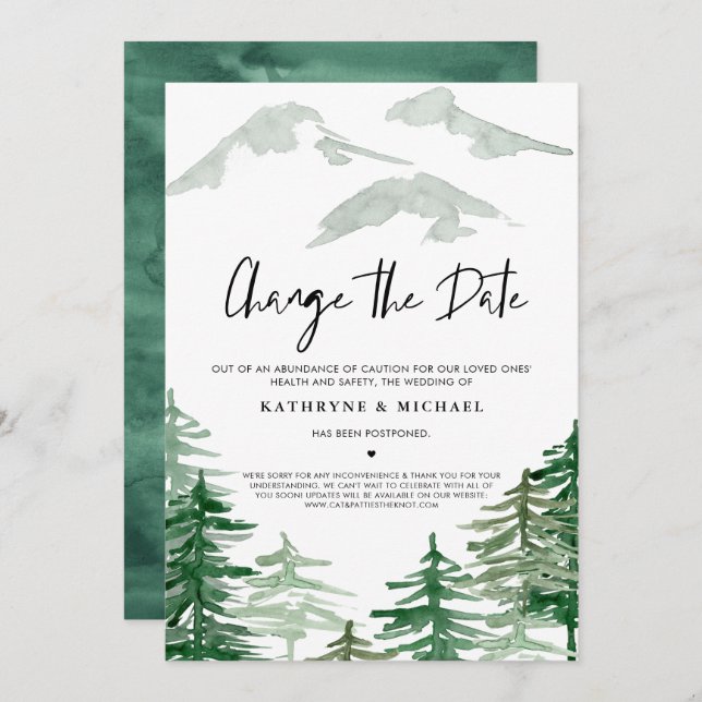 Watercolor Woodland Change the Date Postponement Invitation (Front/Back)