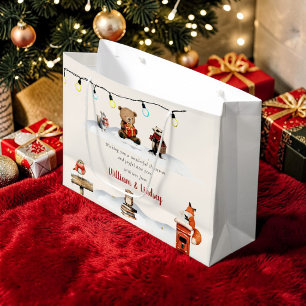 Watercolor Woodland Christmas Animals String Light Large Gift Bag