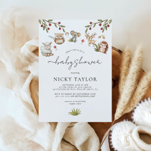 Watercolor Woodland Cute Animal Baby Shower Invitation