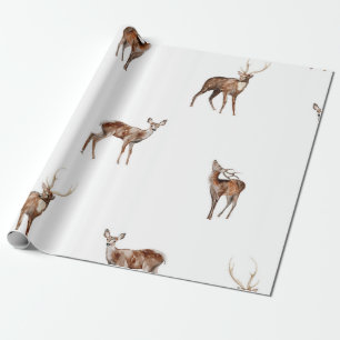 Watercolor Woodland Deer and Forest Stag Wrapping Paper