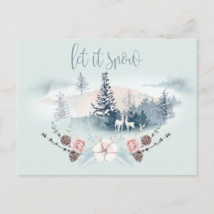 Watercolor Woodland Deer Announcement Postcard