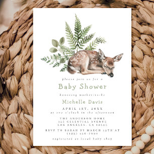 Watercolor Woodland Deer Baby Shower Invitation