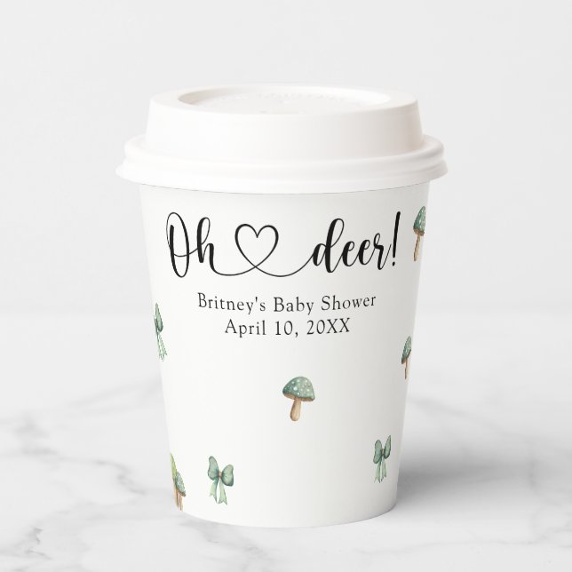 Watercolor Woodland Deer Baby Shower Paper Cups (Left)