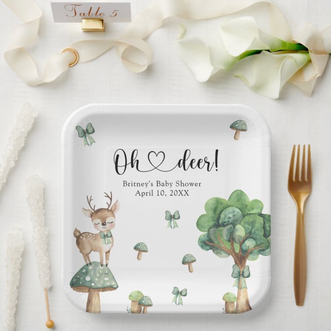 Watercolor Woodland Deer Baby Shower Paper Plate (Wedding)