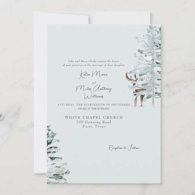 Watercolor Woodland Deer Wedding Invitation (Front)