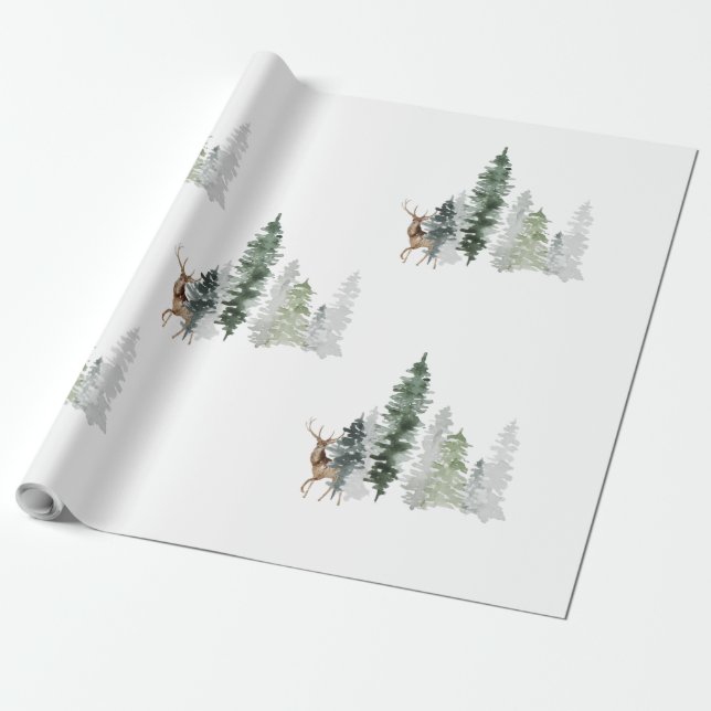 Watercolor Woodland Deer  Wrapping Paper (Unrolled)