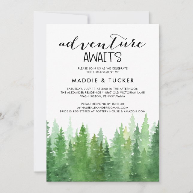 Watercolor Woodland Engagement Party  Invitation (Front)