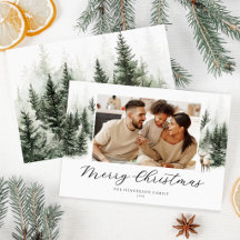 Watercolor Woodland Family Photo Christmas Card
