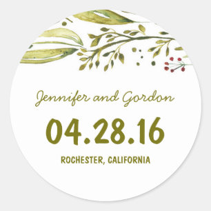 watercolor woodland floral wedding classic round sticker