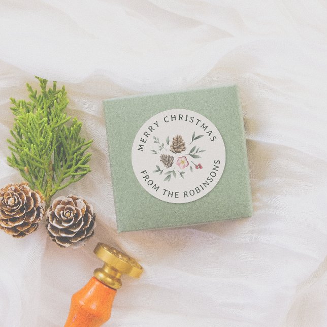 Watercolor Woodland Foliage Round Christmas Classic Round Sticker (Creator Uploaded)