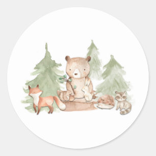 Watercolor Woodland Forest Animals Baby Shower Classic Round Sticker