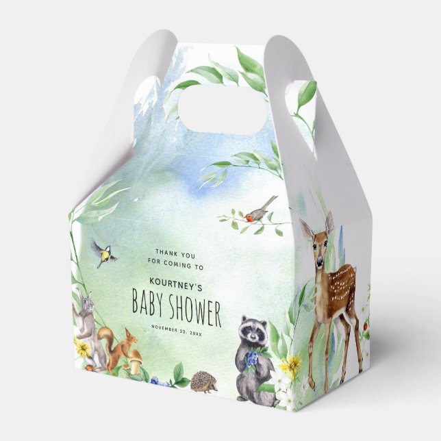 Watercolor Woodland Forest Animals Baby Shower Favour Box (Front Side)