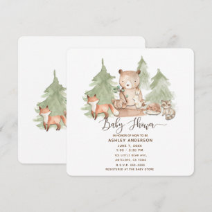 Watercolor Woodland Forest Animals Baby Shower Invitation