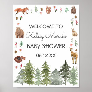 Watercolor Woodland Forest Animals Baby Shower Poster