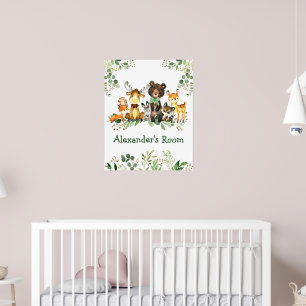 Watercolor Woodland Forest Animals Bow Greenery Poster