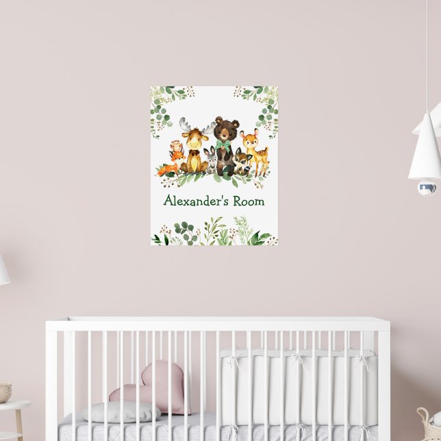 Watercolor Woodland Forest Animals Bow Greenery Poster (Nursery 2)
