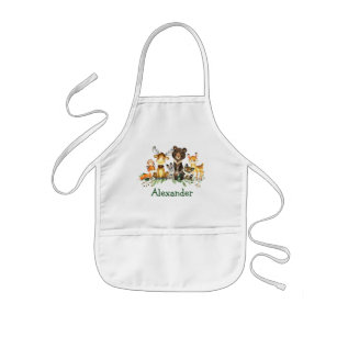 Watercolor Woodland Forest Animals Kids Apron