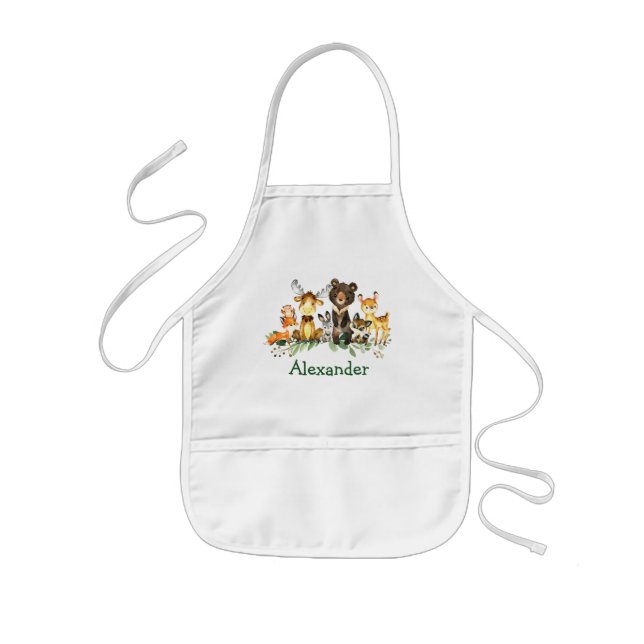 Watercolor Woodland Forest Animals Kids Apron (Front)