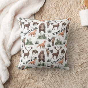 Watercolor Woodland Forest Animals Name Cushion