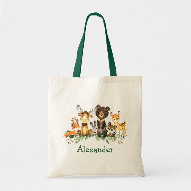 Watercolor Woodland Forest Animals Tote Bag (Front)
