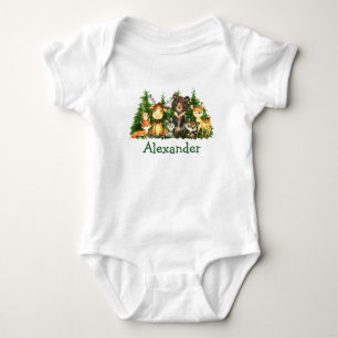 Watercolor Woodland Forest Animals Trees Baby Bodysuit