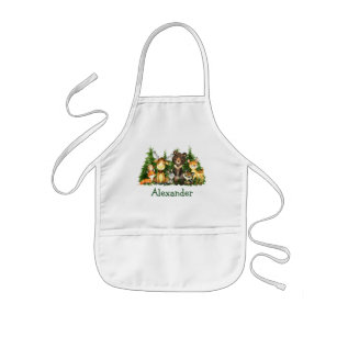 Watercolor Woodland Forest Animals Trees Kids Apron